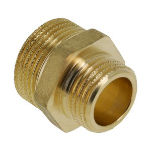 Dubbele verloopnippel messing 1"x1/2" bt.