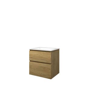 Set Proline polystone Elegant wastafel glans wit met 1 kraangat onderkast asymmetrisch Ideal oak 60x46cm