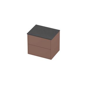 Deck Set Top afdekplaat hardsteen en onderkast tbv grepen 2 laden symmetrisch in kader 600x460x540mm Blue stone/Beauty blush