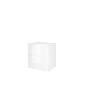 Set Proline polystone Elegant wastafel glans wit met 1 kraangat onderkast asymmetrisch glans wit 60x46cm
