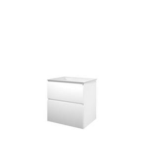 Set Proline polystone Elegant wastafel glans wit met 1 kraangat onderkast asymmetrisch mat wit 60x46cm