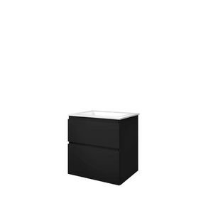 Set Proline polystone Elegant wastafel glans wit met 1 kraangat onderkast asymmetrisch mat zwart 60x46cm