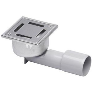 Vloerput Compact sleuf RVS304 97x97mm onderaansluiting 40mm zijaansluiting 40/50mm vastschroefbaar hoogte niet verstelbaar