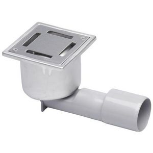 Vloerput Compact sleuf RVS304 97x97 onderaansluiting 40mm zijaansluiting 40/50 waterslot 50mm schr.hoogte niet verstelbaar