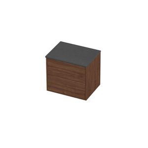 Deck Set Top afdekplaat hardsteen en onderkast tbv grepen 2 laden symmetrisch in kader 600x460x540mm Blue stone/Indian walnut