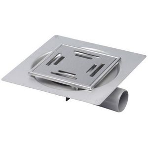 Vloerput Compact sleuf RVS304 147x147mm onderaansluiting /zijaansluiting  50mm flens hoogte niet verstelbaar