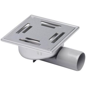 Vloerput Compact sleuf RVS304 147x147mm onderaansluiting /zijaansluiting  50mm vastschroefbaar hoogte niet verstelbaar