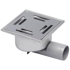 Vloerput Compact sleuf RVS304 147x147mm onderaansluiting /zijaansluiting 50 waterslot 50mm vastschroefbaar hoogte niet verstelbaar