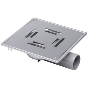 Vloerput Compact sleuf RVS304 197x197mm onderaansluiting /zijaansluiting  50mm vastschroefbaar hoogte niet verstelbaar
