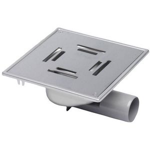 Vloerput Compact sleuf RVS304 197x197mm onderaansluiting /zijaansluiting 50mm waterslot 50mm vastschroefbaar hoogte niet verstelbaar