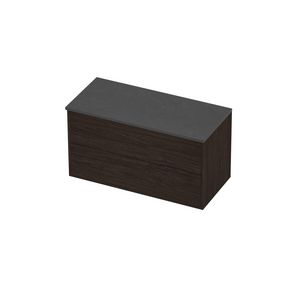 Deck Set Top afdekplaat hardsteen en onderkast tbv grepen 2 laden symmetrisch in kader 1000x460x540mm Blue stone/Mokka oak