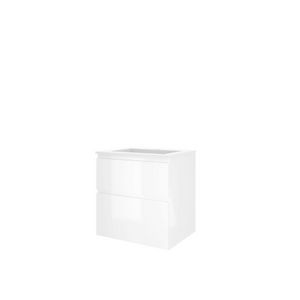 Set Proline polystone Elegant wastafel mat wit met 1 kraangat onderkast asymmetrisch glans wit 60x46cm