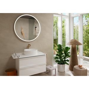 Console / wastafelblad 780x550mm High Gloss White met middenuitsparing tbv waskom zonder kraangat Xelu Q 54113050