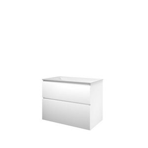 Set Proline polystone Elegant wastafel glans wit zonder kraangat onderkast asymmetrisch mat wit 80x46cm