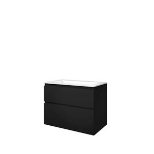 Set Proline polystone Elegant wastafel glans wit zonder kraangat onderkast asymmetrisch mat zwart 80x46cm