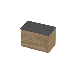 Deck Set Top afdekplaat hardsteen en onderkast tbv grepen 2 laden symmetrisch in kader 800x460x540mm Blue stone/Cider oak