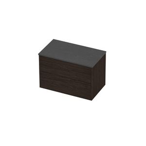 Deck Set Top afdekplaat hardsteen en onderkast tbv grepen 2 laden symmetrisch in kader 800x460x540mm Blue stone/Mokka oak