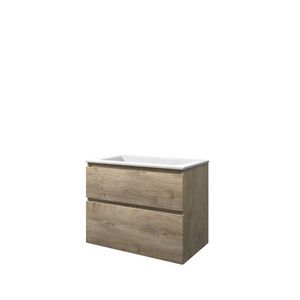 Set Proline polystone Elegant wastafel mat wit zonder kraangat onderkast asymmetrisch raw oak 80x46cm