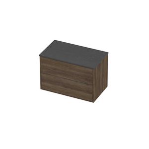 Deck Set Top afdekplaat hardsteen en onderkast tbv grepen 2 laden symmetrisch in kader 800x460x540mm Blue stone/Vital oak
