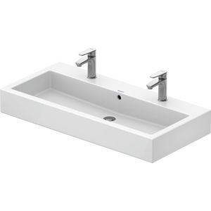 VERO #045410 wastafel 1000mm wit met 2 kraangaten met overloop