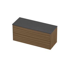 Deck Set Top afdekplaat hardsteen en onderkast tbv grepen 2 laden symmetrisch in kader 1200x460x540mm Blue stone/Caramel walnut