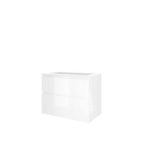 Set Proline polystone Elegant wastafel mat wit met 1 kraangat onderkast asymmetrisch glans wit 80x46cm