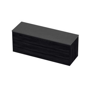 Deck Set Top afdekplaat hardsteen en onderkast tbv grepen 2 laden symmetrisch in kader 1400x460x540mm Blue stone/Black oak