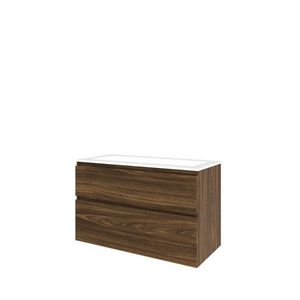 Set Proline polystone Elegant wastafel glans wit zonder kraangat onderkast asymmetrisch cabana oak  100x46cm