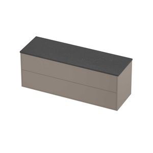 Deck Set Top afdekplaat hardsteen en onderkast tbv grepen 2 laden symmetrisch in kader 1400x460x540mm Blue stone/Clay beige