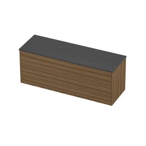 Deck Set Top afdekplaat hardsteen en onderkast tbv grepen 2 laden symmetrisch in kader 1400x460x540mm Blue stone/Caramel walnut