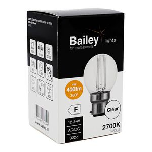 LED-lamp G45 FIL B22d 12V-24V AC/DC 4W 35W 400lm 827 helder
