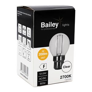 LED-lamp G45 FIL B22d 12V-24V AC/DC 2W 21W 200lm 827 helder