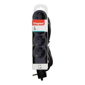 Contactdoos standaard 4x2P + A 3m. zwart VVE=10
