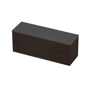 Deck Set Top afdekplaat hardsteen en onderkast tbv grepen 2 laden symmetrisch in kader 1400x460x540mm Blue stone/Mokka oak