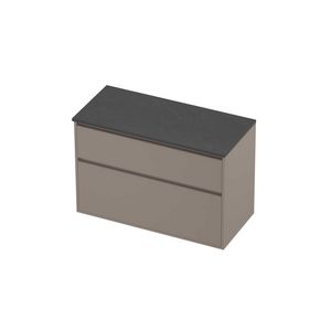 Deck Set Top afdekplaat hardsteen en onderkast greeploos 2 laden a-symmetrisch in kader 1000x460x670mm Blue stone/Clay beige