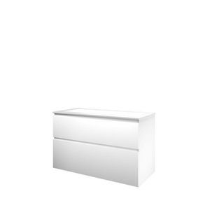 Set Proline polystone Elegant wastafel glans wit met 2 kraangaten onderkast asymmetrisch mat wit 100x46cm