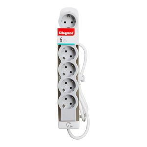 Contactdoos standaard 6x2P + A 1,5m. wit-grijs VVE=10