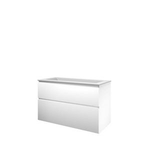 Set Proline polystone Elegant wastafel mat wit zonder kraangat onderkast asymmetrisch mat wit 100x46cm