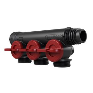 Kunststof leidingverdeler PRO-FLOW koppelbaar 3x P euroconus - draaiknoppen rood