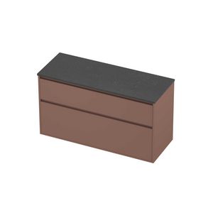 Deck Set Top afdekplaat hardsteen en onderkast greeploos 2 laden a-symmetrisch in kader 1200x460x670mm Blue stone/Beauty blush