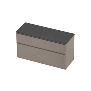 Deck Set Top afdekplaat hardsteen en onderkast greeploos 2 laden a-symmetrisch in kader 1200x460x670mm Blue stone/Clay beige