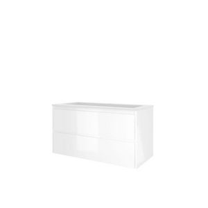 Set Proline polystone Elegant wastafel mat wit met 1 kraangat onderkast asymmetrisch glans wit 100x46cm