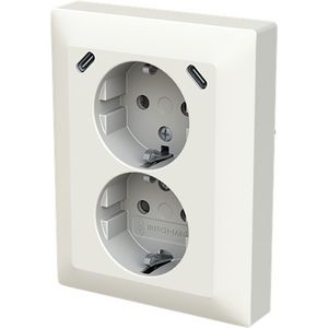 wandcontactdoos ra dubbel kv + USB-C/C inbouw Balance alpinwit