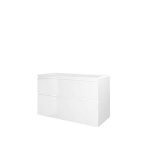 Set Proline polystone Elegant wastafel mat wit met 2 kraangaten onderkast asymmetrisch glans wit 100x46cm