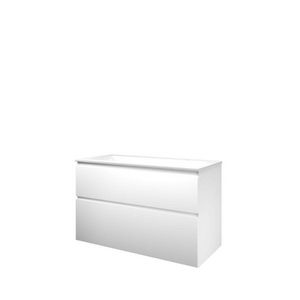 Set Proline polystone Elegant wastafel mat wit met 2 kraangaten onderkast asymmetrisch mat wit 100x46cm