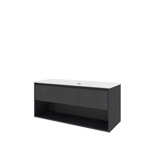 Set Proline porselein Elegant enkele wastafel wit zonder kraangat onderkast 1x lade+schap black oak 120x46cm