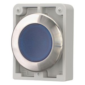 Signaaldrukknop 30mm RVS vlak blauw terugverend
