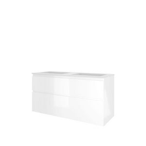 Set Proline polystone Elegant dubb. wastafel glans wit zonder kraangat onderkast asymmetrisch glans wit 120x46cm
