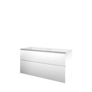 Set Proline polystone Elegant dubb. wastafel glans wit zonder kraangat onderkast asymmetrisch mat wit 120x46cm