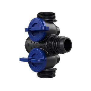Kunststof leidingverdeler PRO-FLOW koppelbaar 1x PO euroconus - draaiknoppen blauw